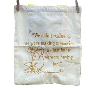 DISNEY Winnie the Pooh Piglet Canvas Tote Bag Straps Disney Quote 15 x 13 inches